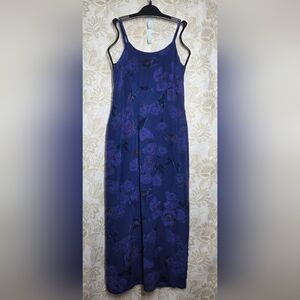 Laura Ashley VTG 100% Silk Floral Blue Slip Dress Midi Fairy Purple Romantic US6